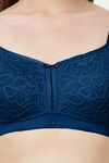 Soie Double Layered Non Wired Full Coverage Lace Bra - Blue — thumbnail 5